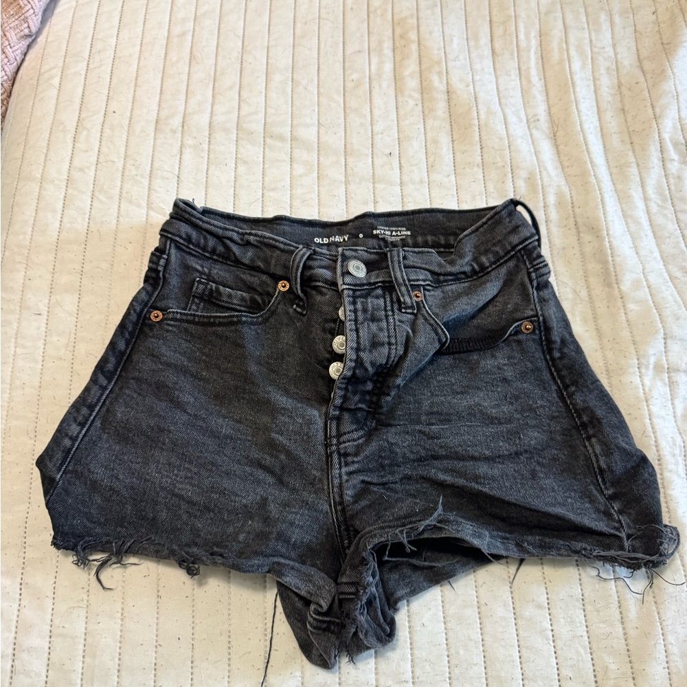 Old Navy Black High-Rise Distressed Denim Shorts